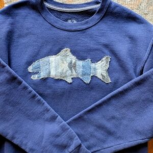 Up-cycled Pendleton Southwest Fish Patchwork On Crewneck Sweatshirt